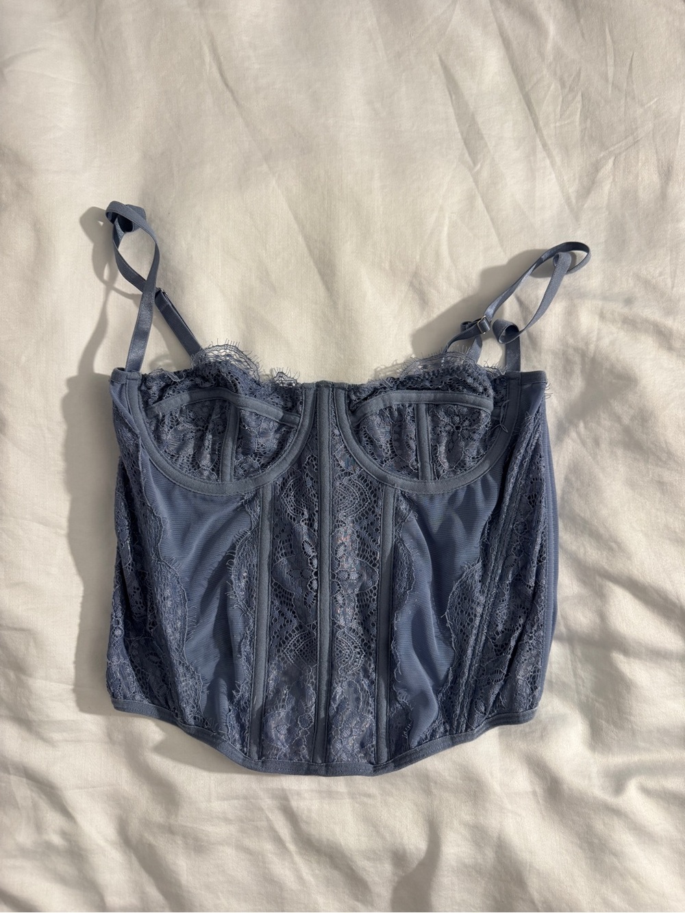 Thrifted Lace Bustier Corset Crop Top - Slate Lavender Blue